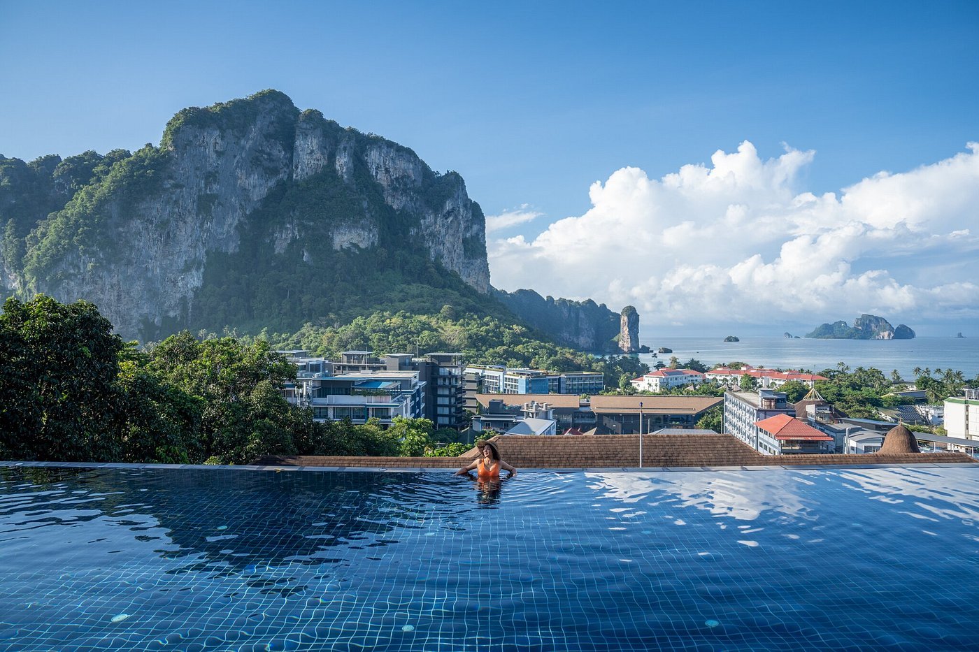 Breathtaking infinity pool showcasing dramatic panoramic views of the Andaman Sea and limestone cliffs