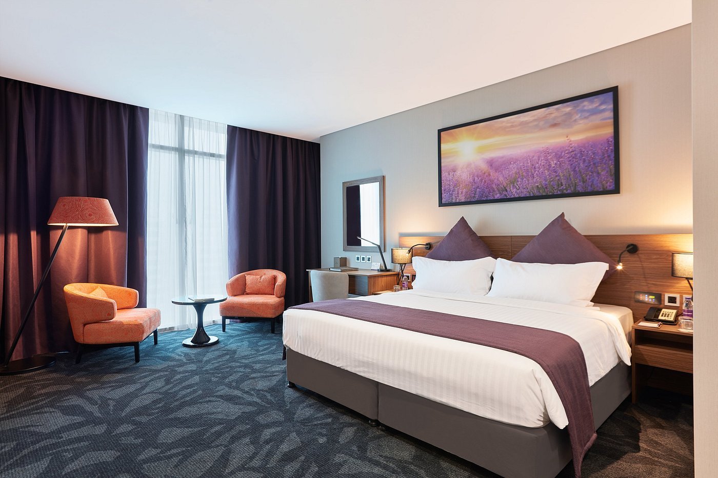 Upscale Guest Room with Elegant Layout and Workspace